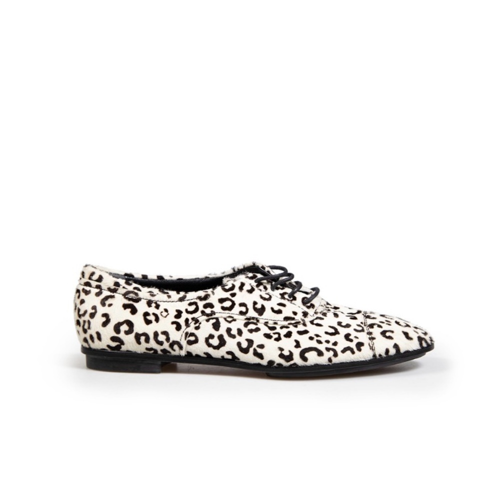 Tod's Ponyhair Leopard Print Brogues LeatherOxford White & Black Shoes IT 38